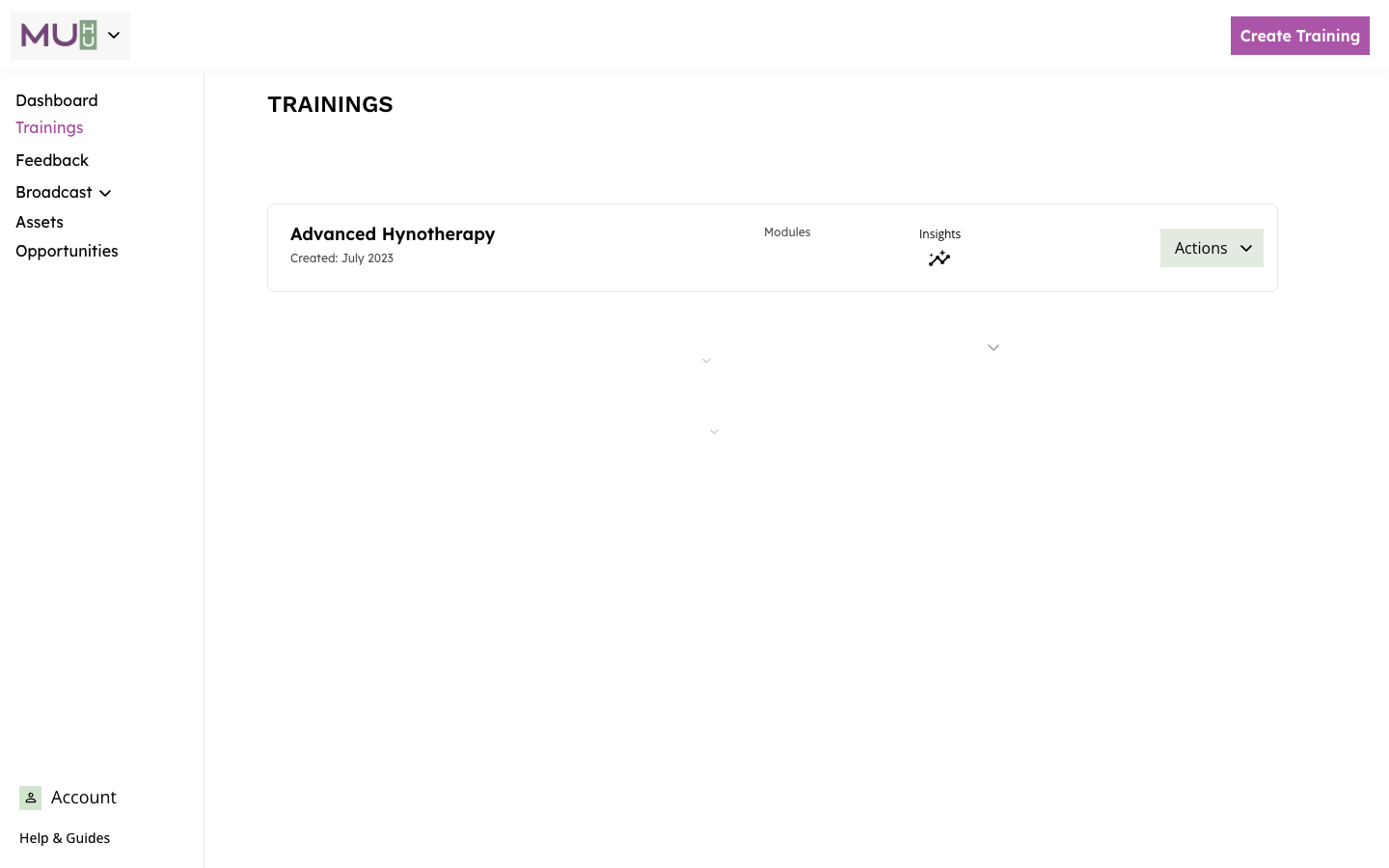 Trainings — first user