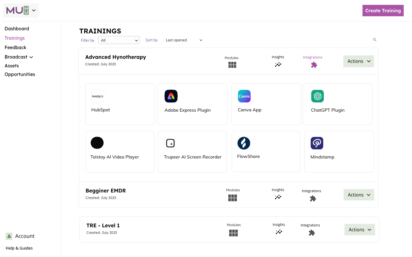 Trainings — integrations