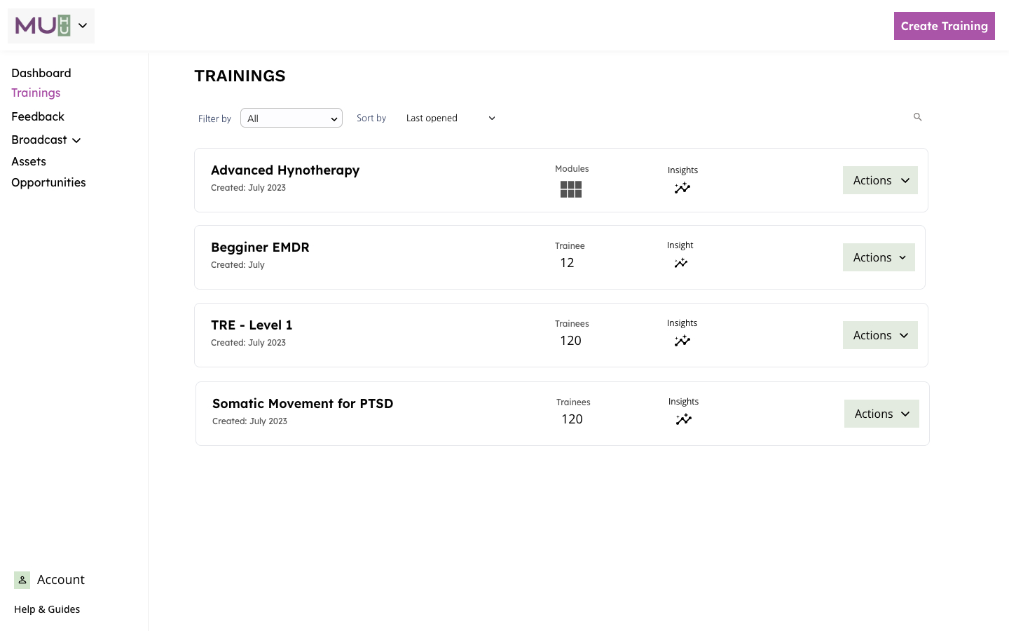 Trainings overview