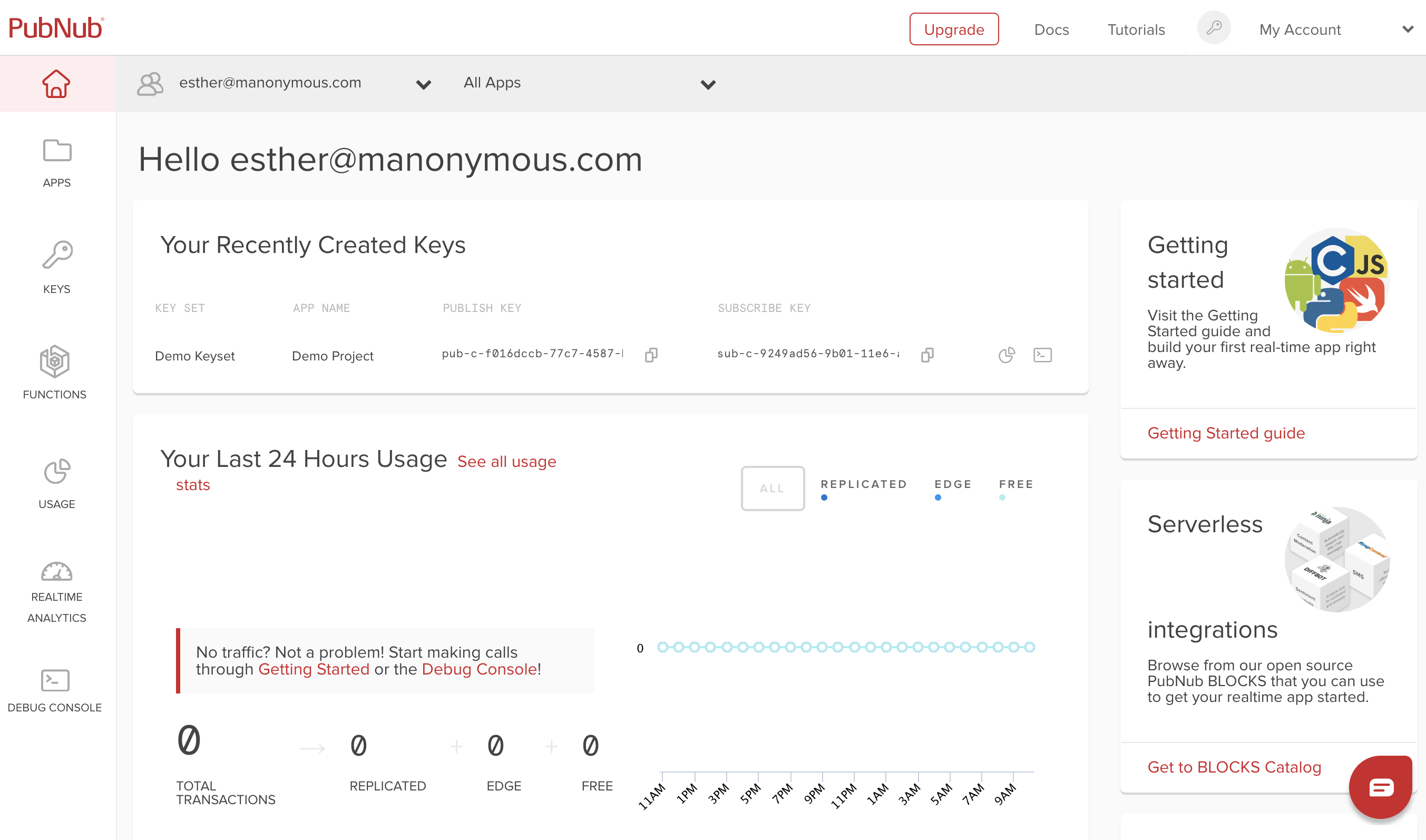 PubNub admin portal
